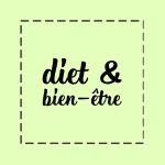 Le fon est d'un vert assez pâle. Un carré en pointillés s'en découpe, et au centre le titre de l'émission : "Diet & bien être", dans une police manuscrite attachée.